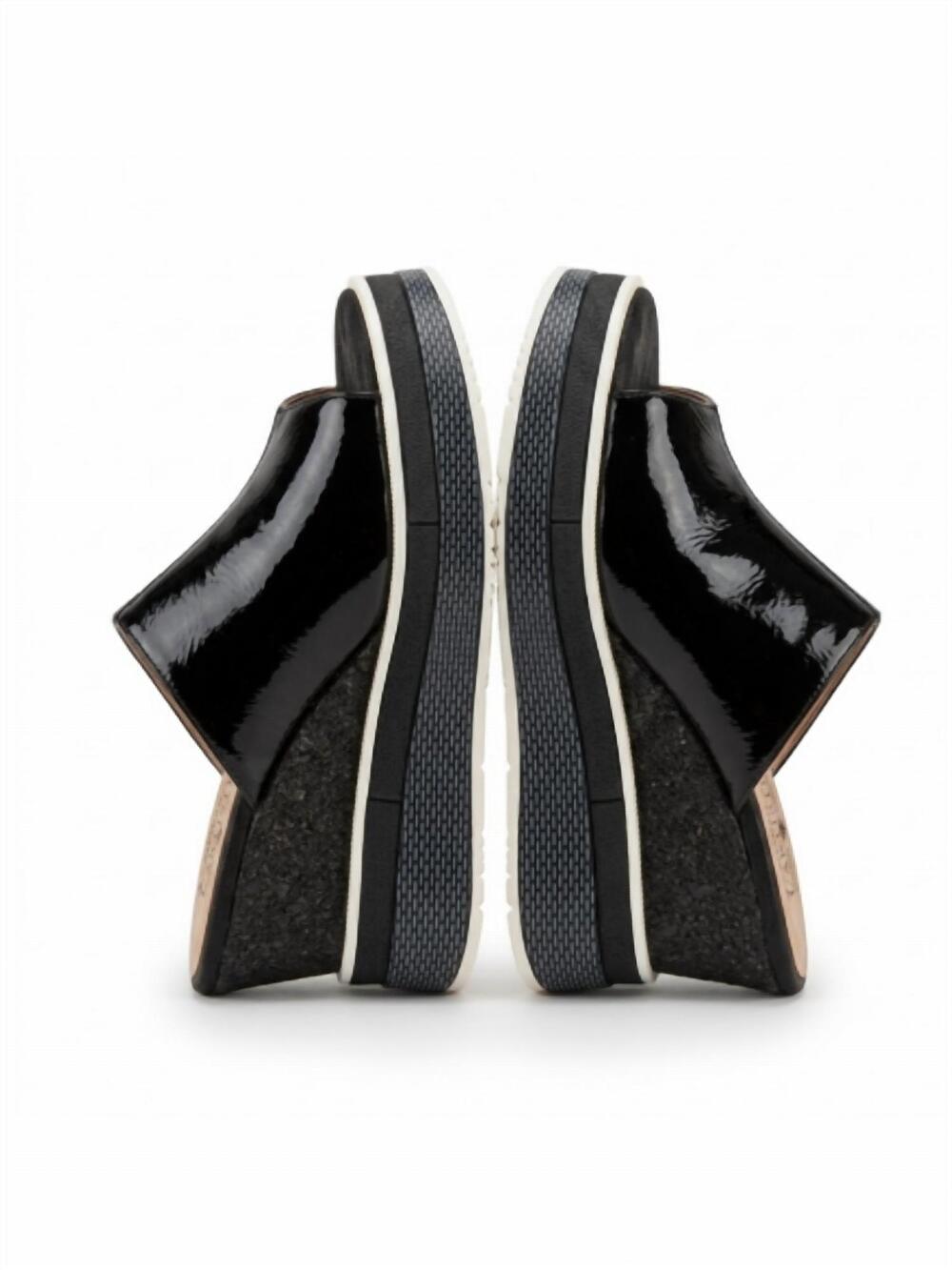 NEW L'ARTISTE women's alurrin wedge open toe sandals in black patent